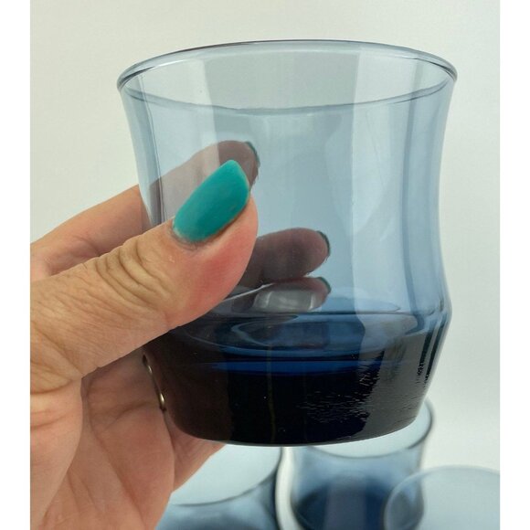 Vintage 70s glass tumblers, Libbey Apollo dusky blue tumblers, set of 4 - Picture 2 of 5